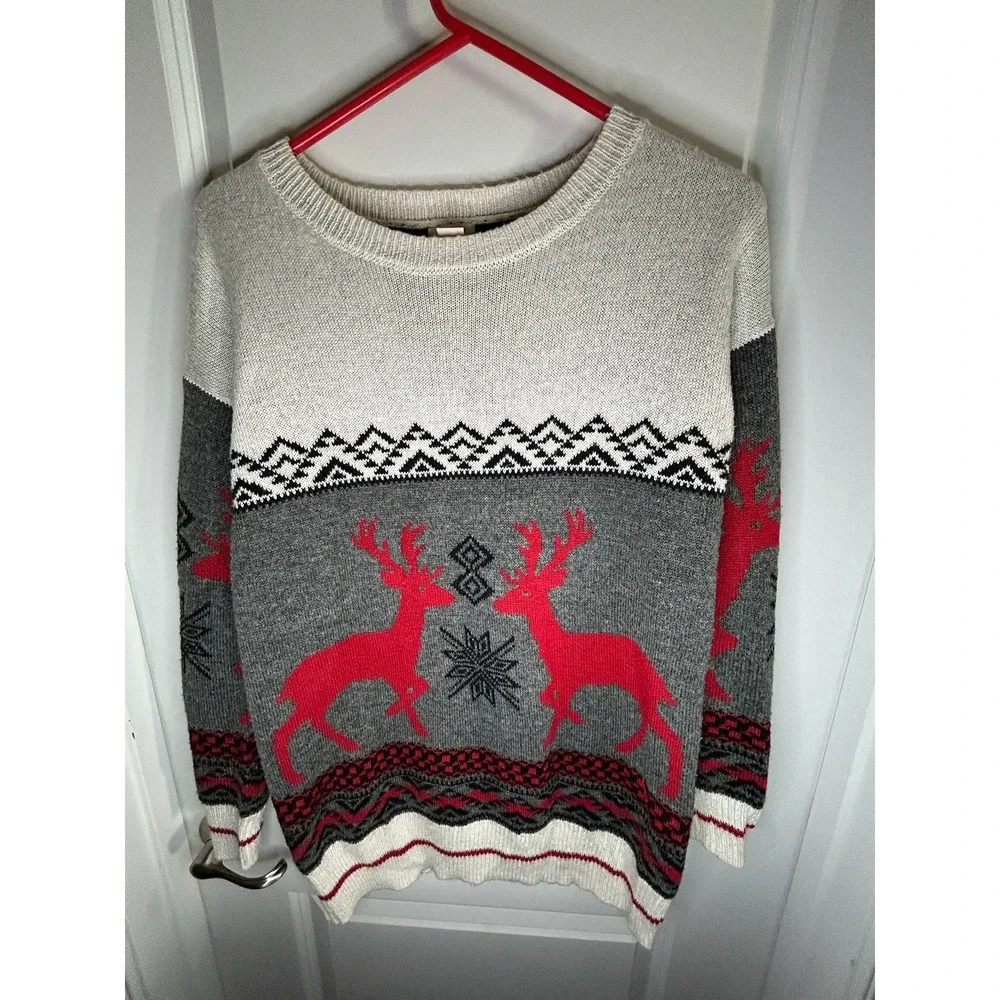 Vintage Mossimo Reindeer Snowflakes AOP Christmas Crewneck Sweater No Flaws‎